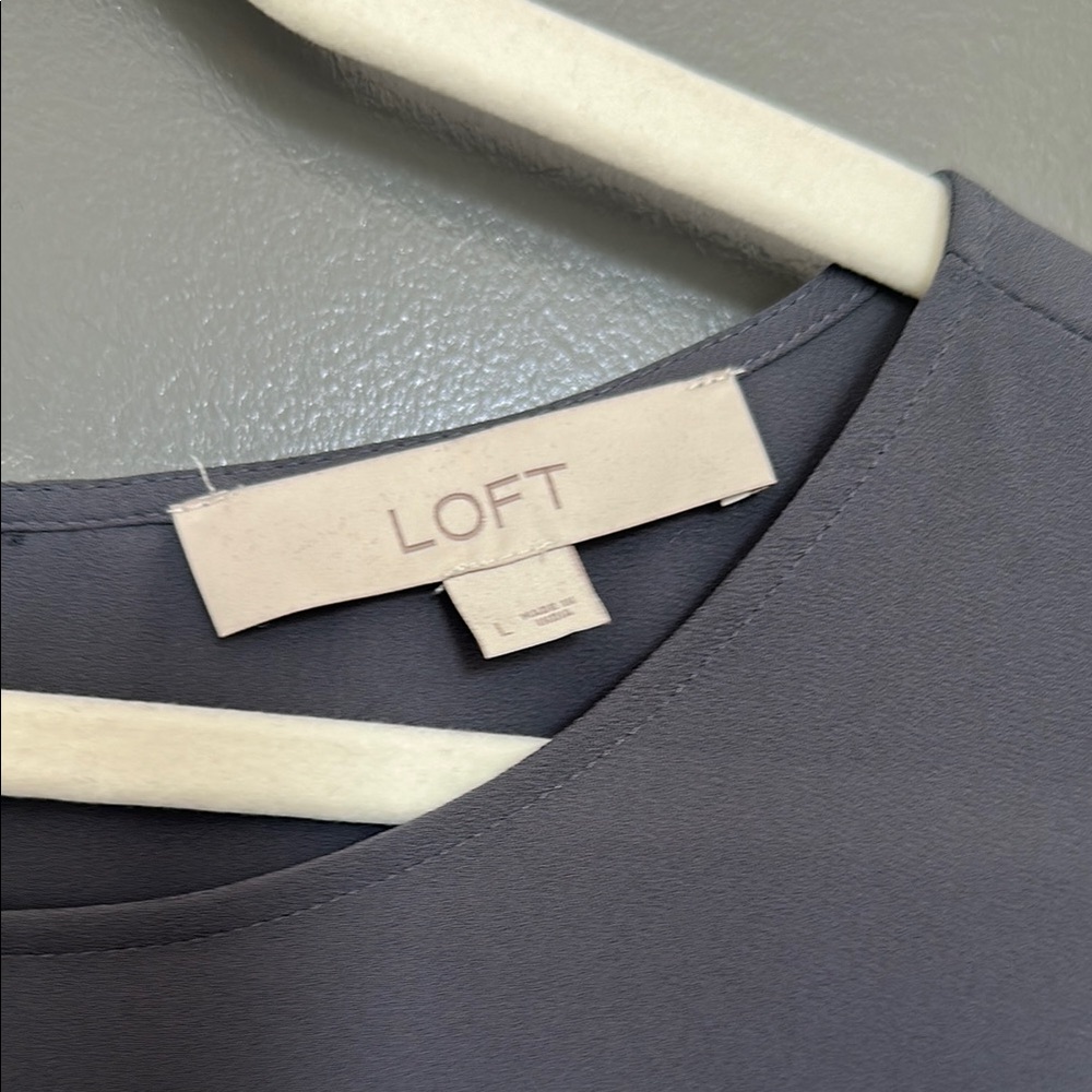 LOFT Grey Flutter Sleeve Blouse with Ruffled 3/4 Sleeves - Picture 3 of 3